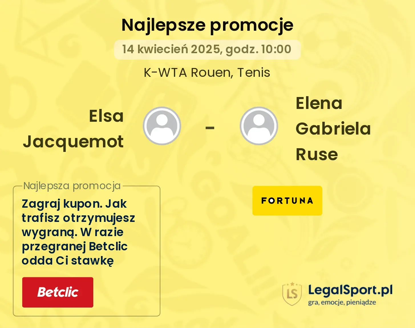 Elsa Jacquemot - Elena Gabriela Ruse promocje u bukmacherów