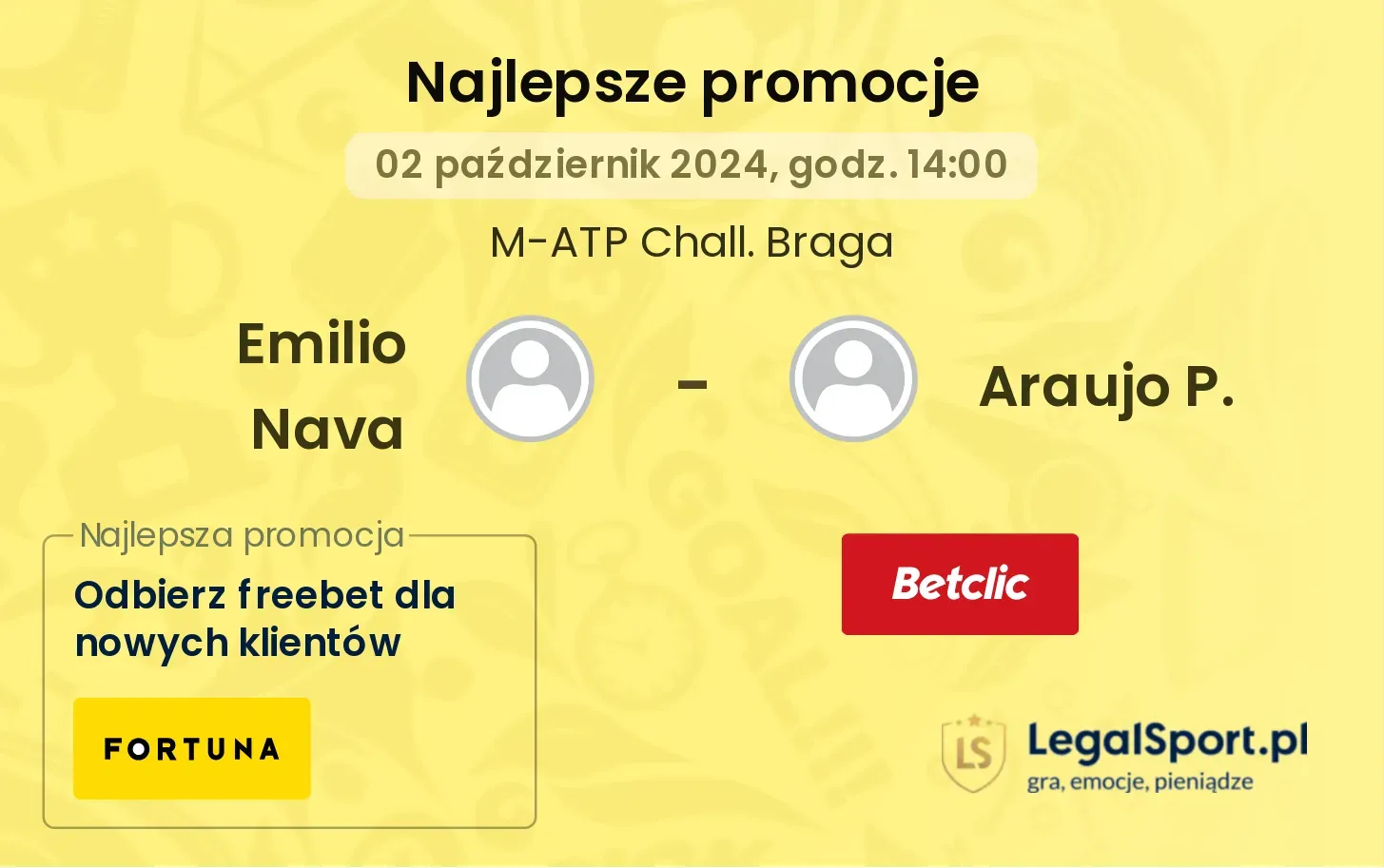 Emilio Nava - Araujo P. promocje u bukmacherów 02.10, 14:00