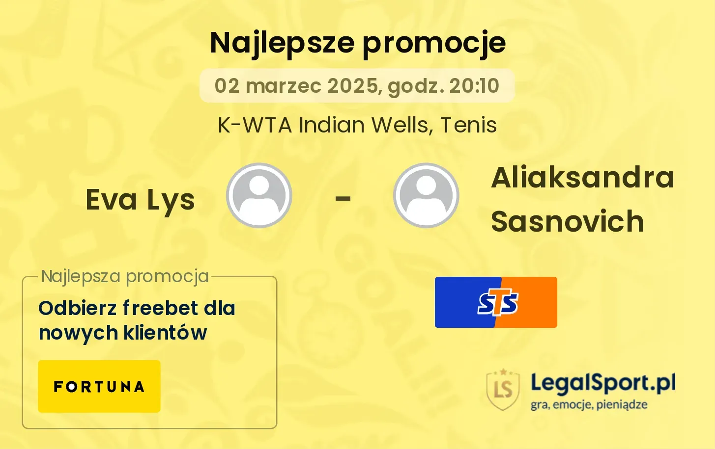 Eva Lys - Aliaksandra Sasnovich promocje u bukmacherów