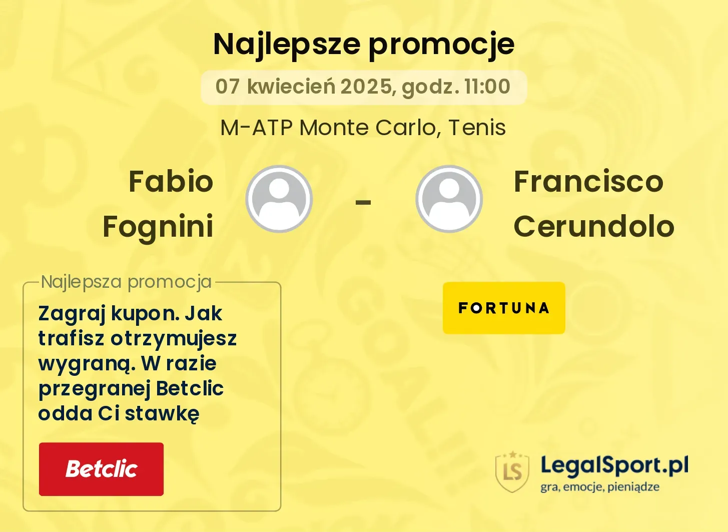 Fabio Fognini - Francisco Cerundolo promocje bukmacherskie