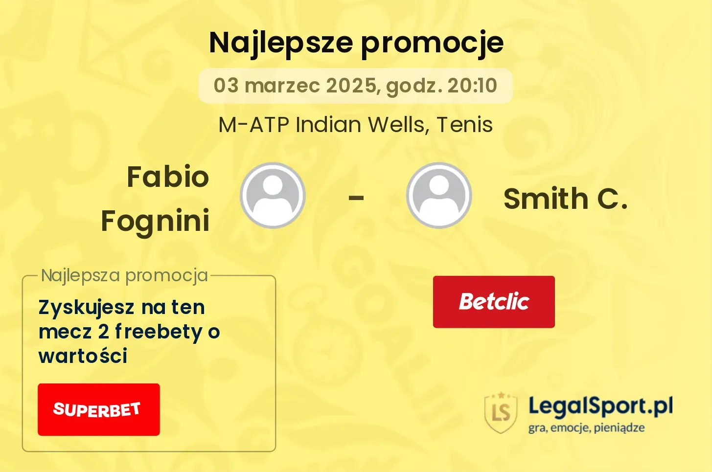 Fabio Fognini - Smith C. promocje bukmacherskie