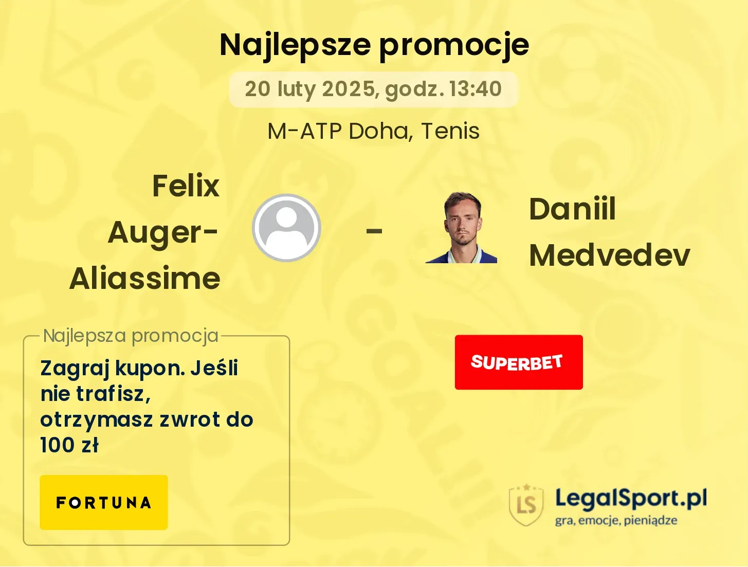Felix Auger-Aliassime - Daniil Medvedev promocje u bukmacherów