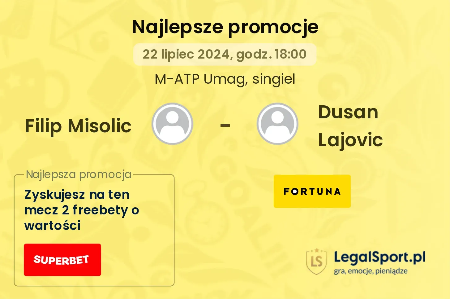 Filip Misolic - Dusan Lajovic promocje bukmacherskie (22.07, 18:00)