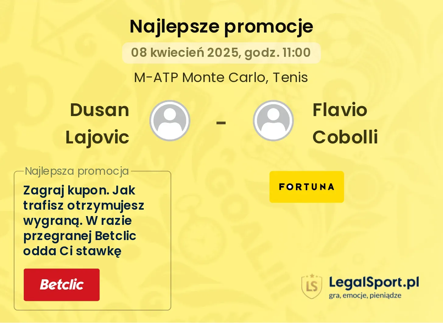 Dusan Lajovic - Flavio Cobolli promocje u bukmacherów