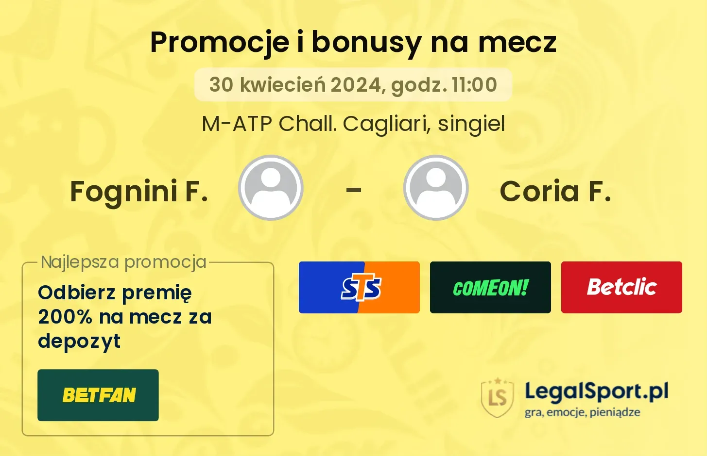 Fognini F. - Coria F. promocje bonusy na mecz