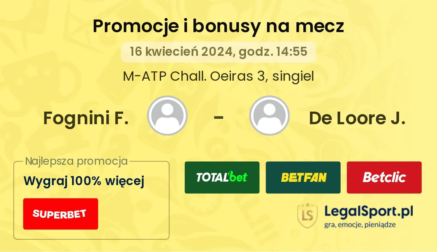 Fognini F. - De Loore J. promocje bonusy na mecz
