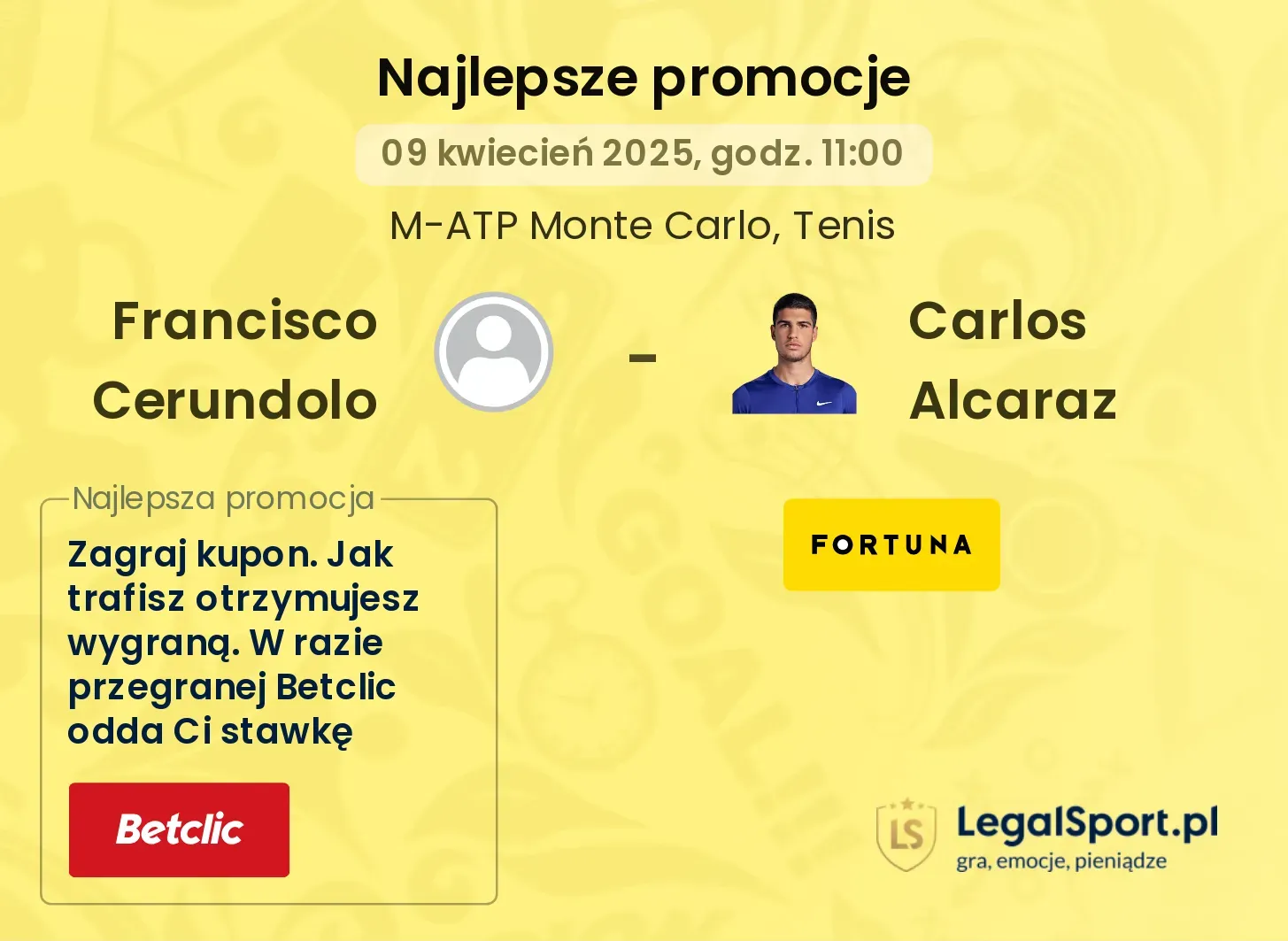Francisco Cerundolo - Carlos Alcaraz promocje bukmacherskie