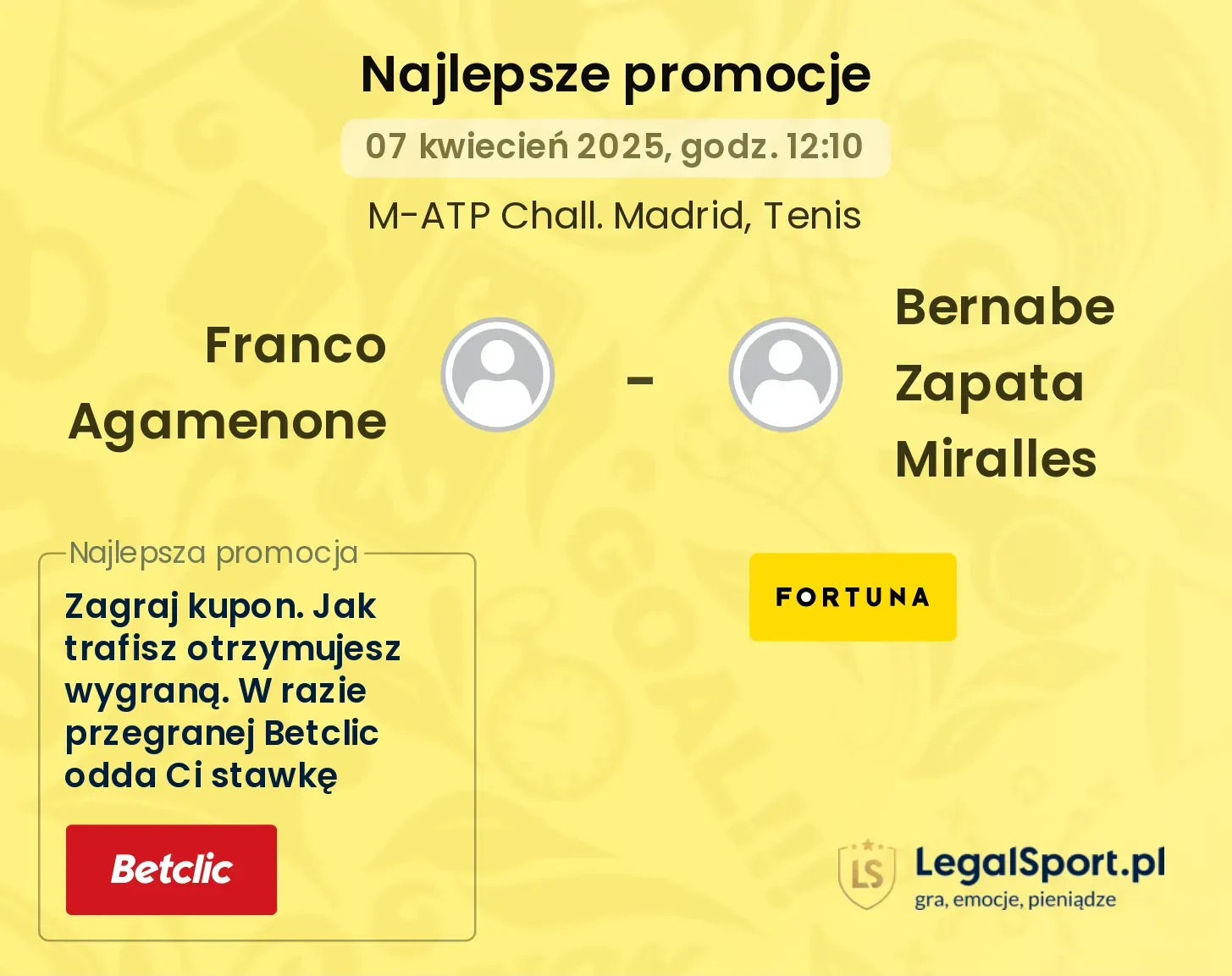 Franco Agamenone - Bernabe Zapata Miralles promocje bukmacherskie
