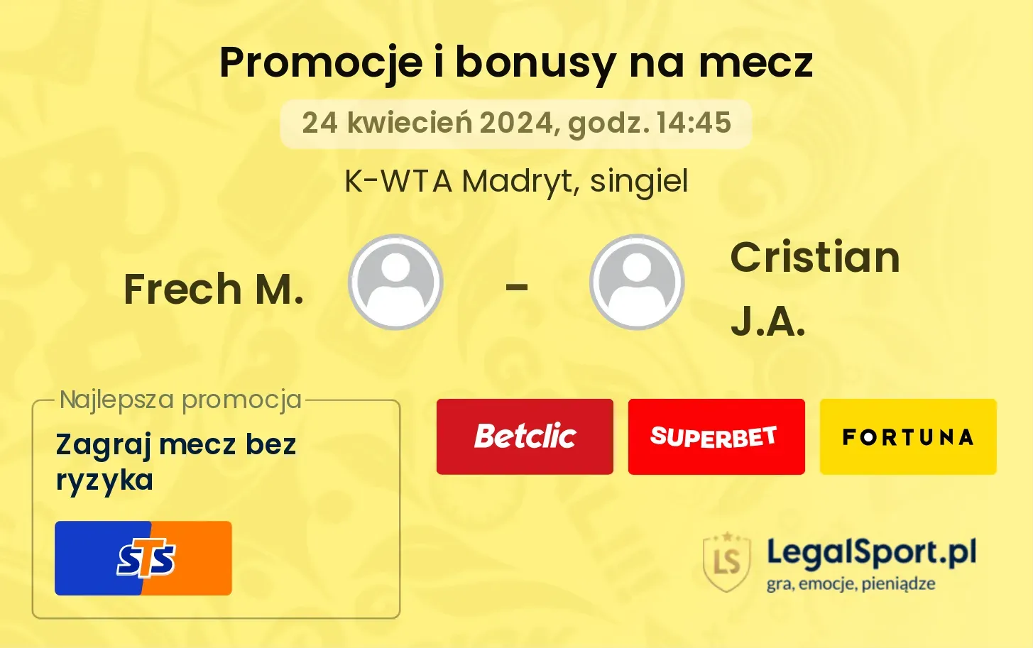 Frech M. - Cristian J.A. promocje bonusy na mecz