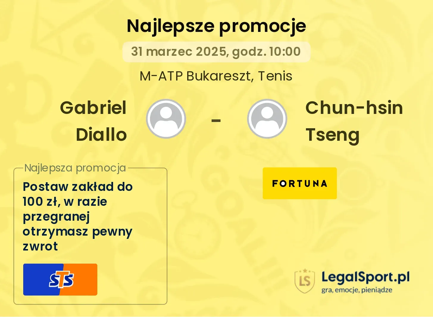Gabriel Diallo - Chun-hsin Tseng promocje bukmacherskie