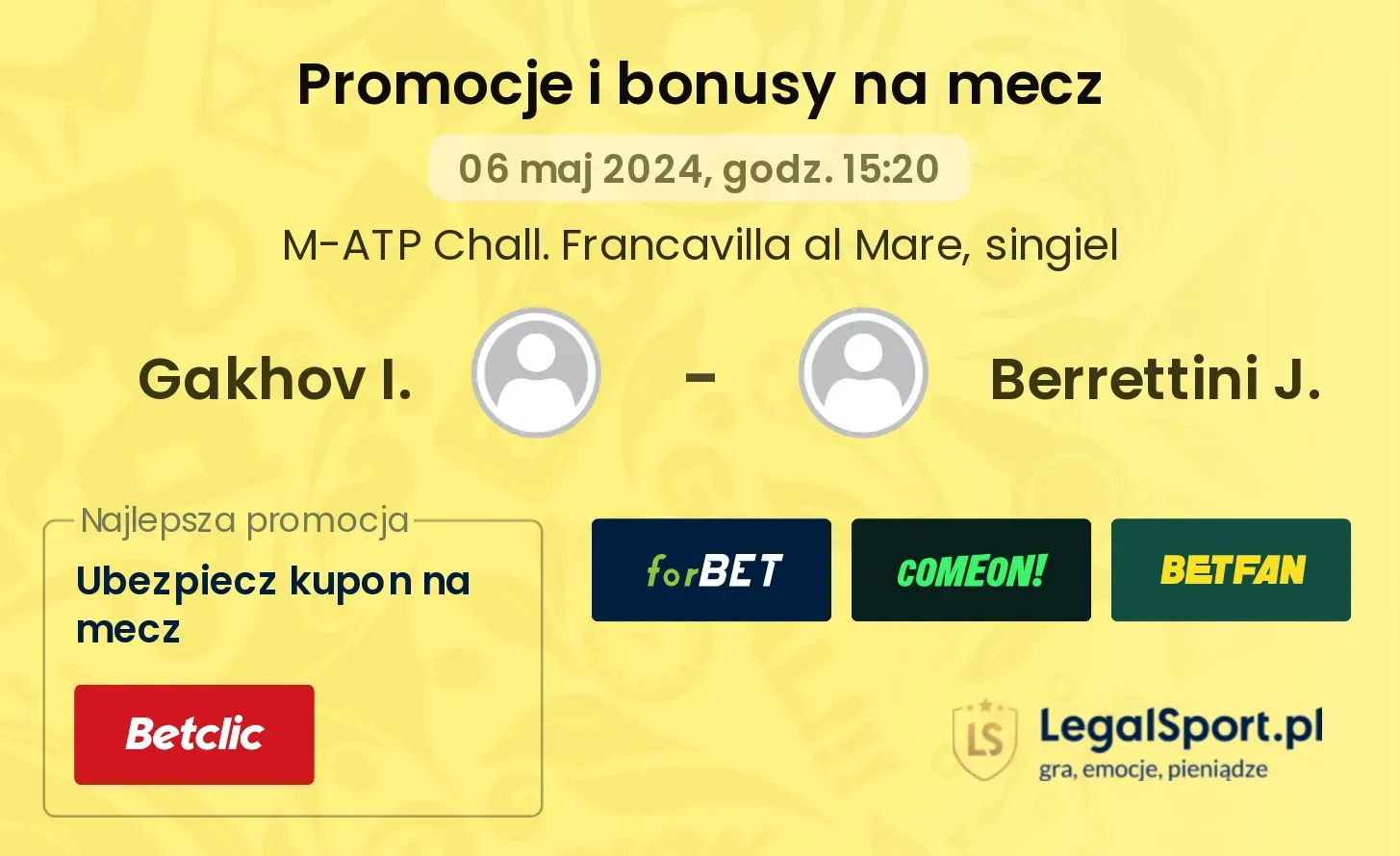 Gakhov I. - Berrettini J. promocje bonusy na mecz