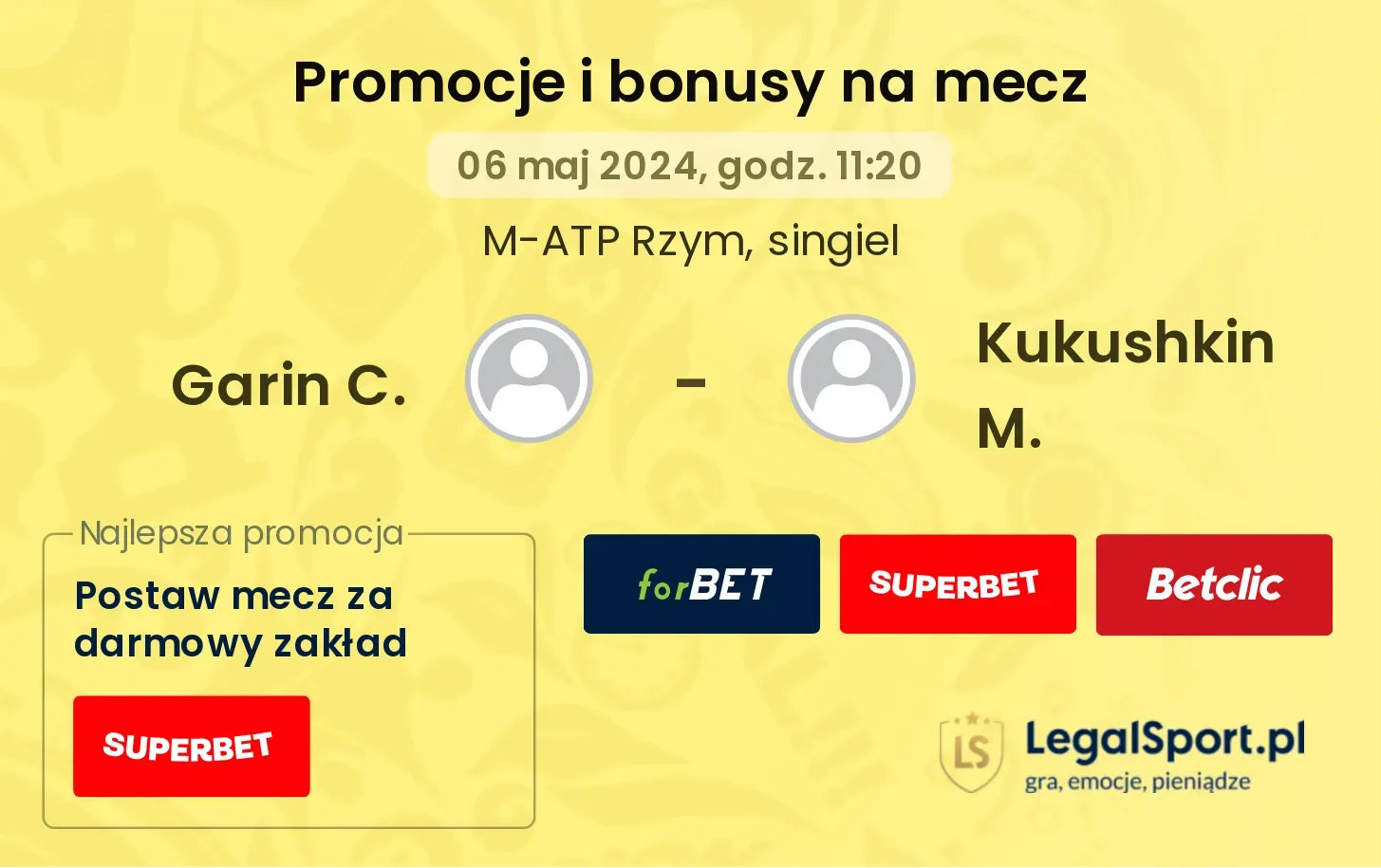 Garin C. - Kukushkin M. promocje bonusy na mecz