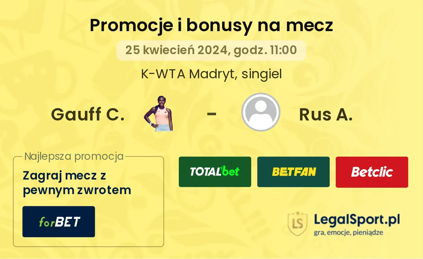 Gauff C. - Rus A. promocje bonusy na mecz