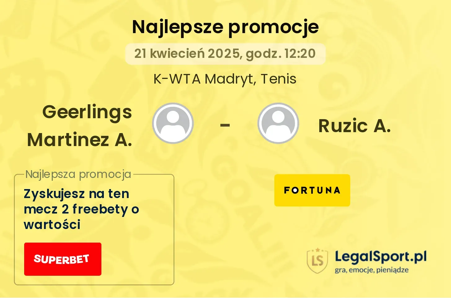 Geerlings Martinez A. - Ruzic A. promocje u bukmacherów