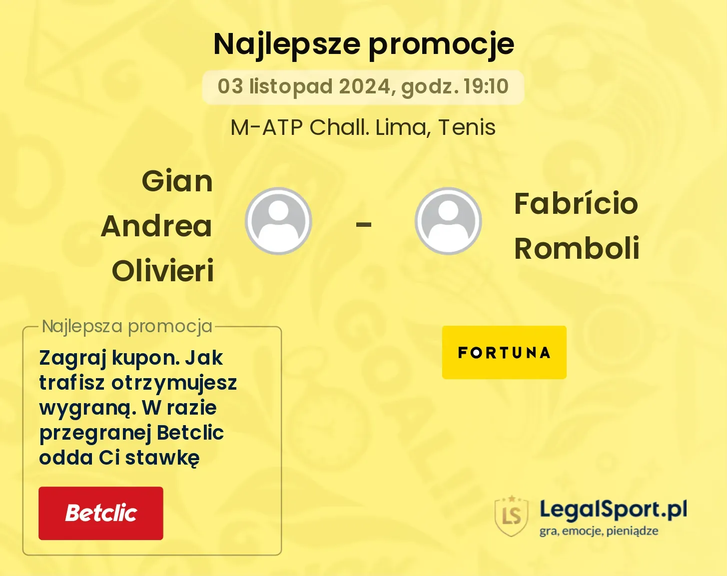 Gian Andrea Olivieri - Fabrício Romboli promocje bukmacherskie 03.11, 19:10