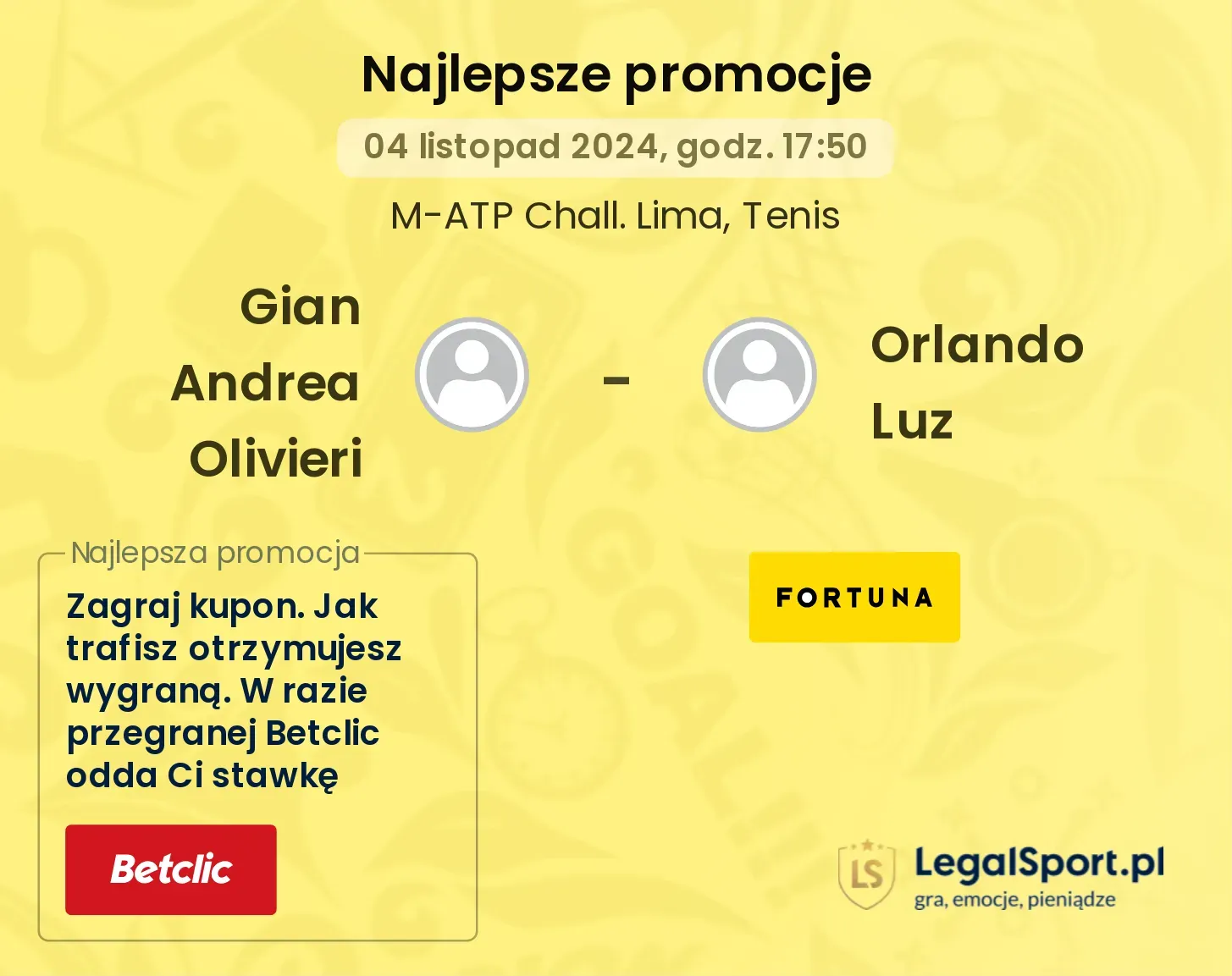 Gian Andrea Olivieri - Orlando Luz promocje u bukmacherów 04.11, 17:50