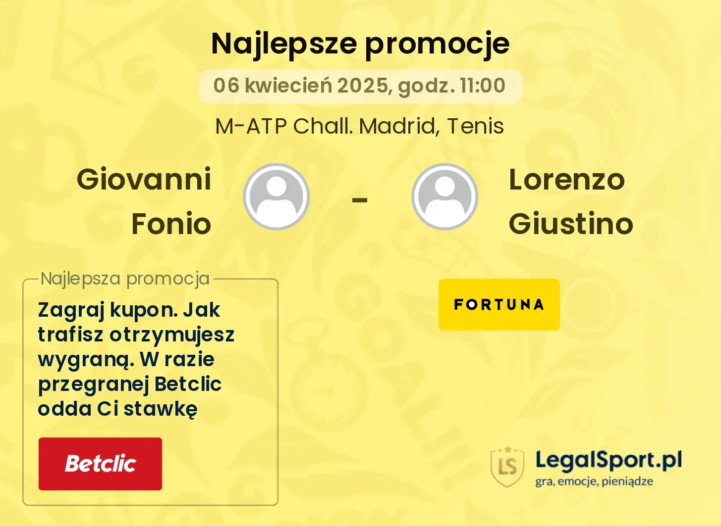 Giovanni Fonio - Lorenzo Giustino promocje u bukmacherów