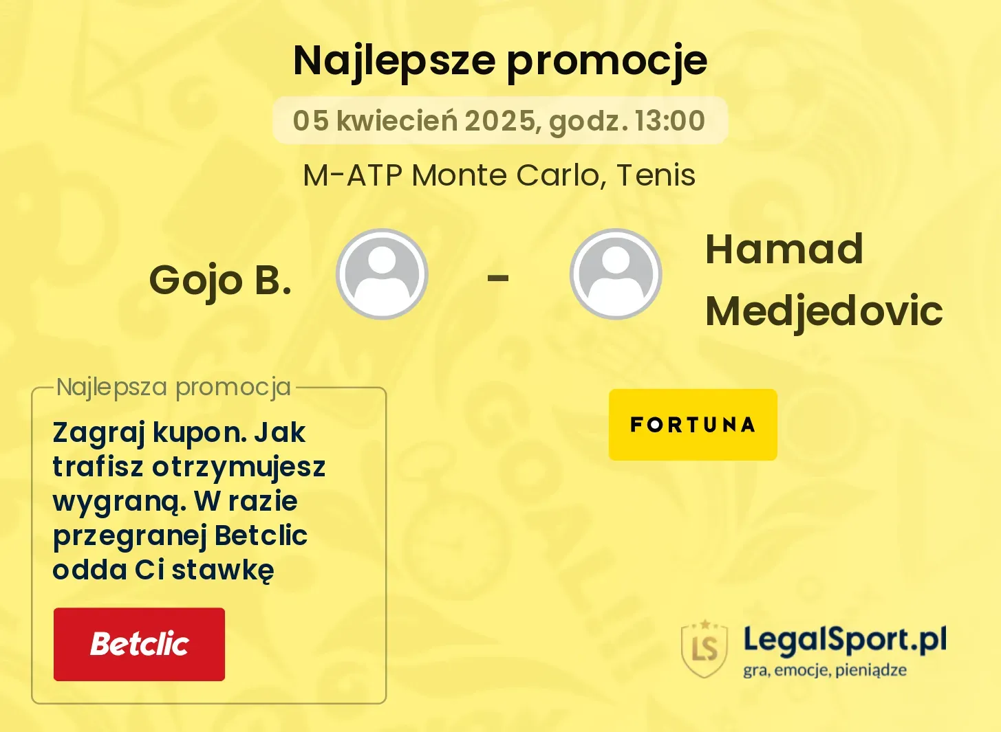 Gojo B. - Hamad Medjedovic promocje u bukmacherów