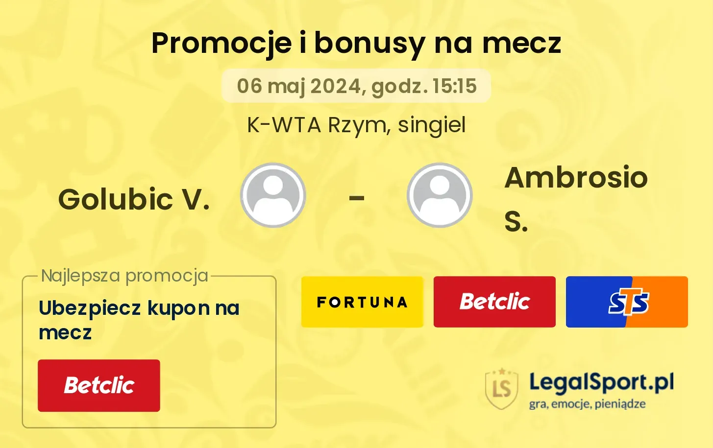 Golubic V. - Ambrosio S. promocje bonusy na mecz