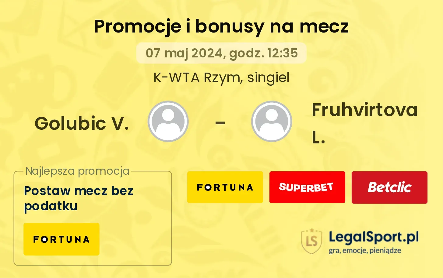 Golubic V. - Fruhvirtova L. promocje bonusy na mecz
