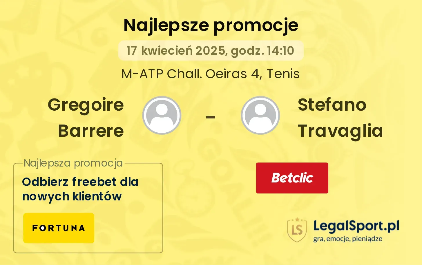 Gregoire Barrere - Stefano Travaglia promocje u bukmacherów
