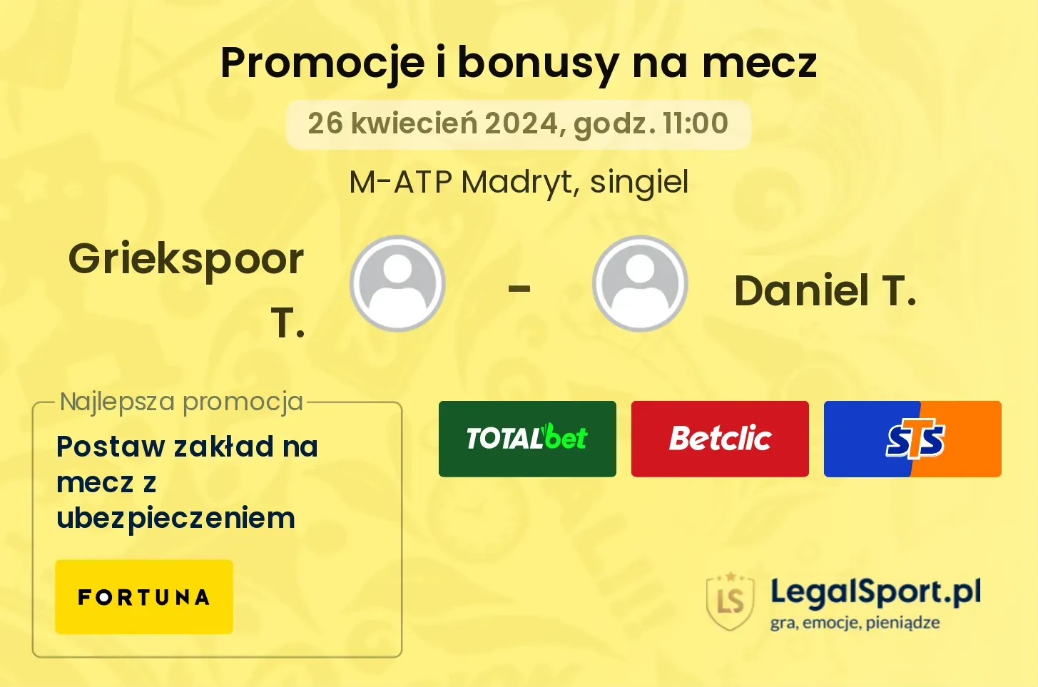 Griekspoor T. - Daniel T. promocje bonusy na mecz