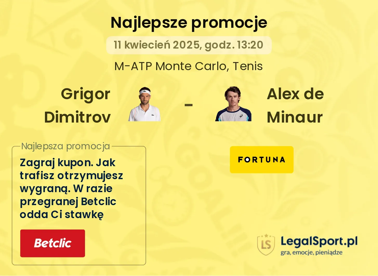 Grigor Dimitrov - Alex de Minaur promocje u bukmacherów