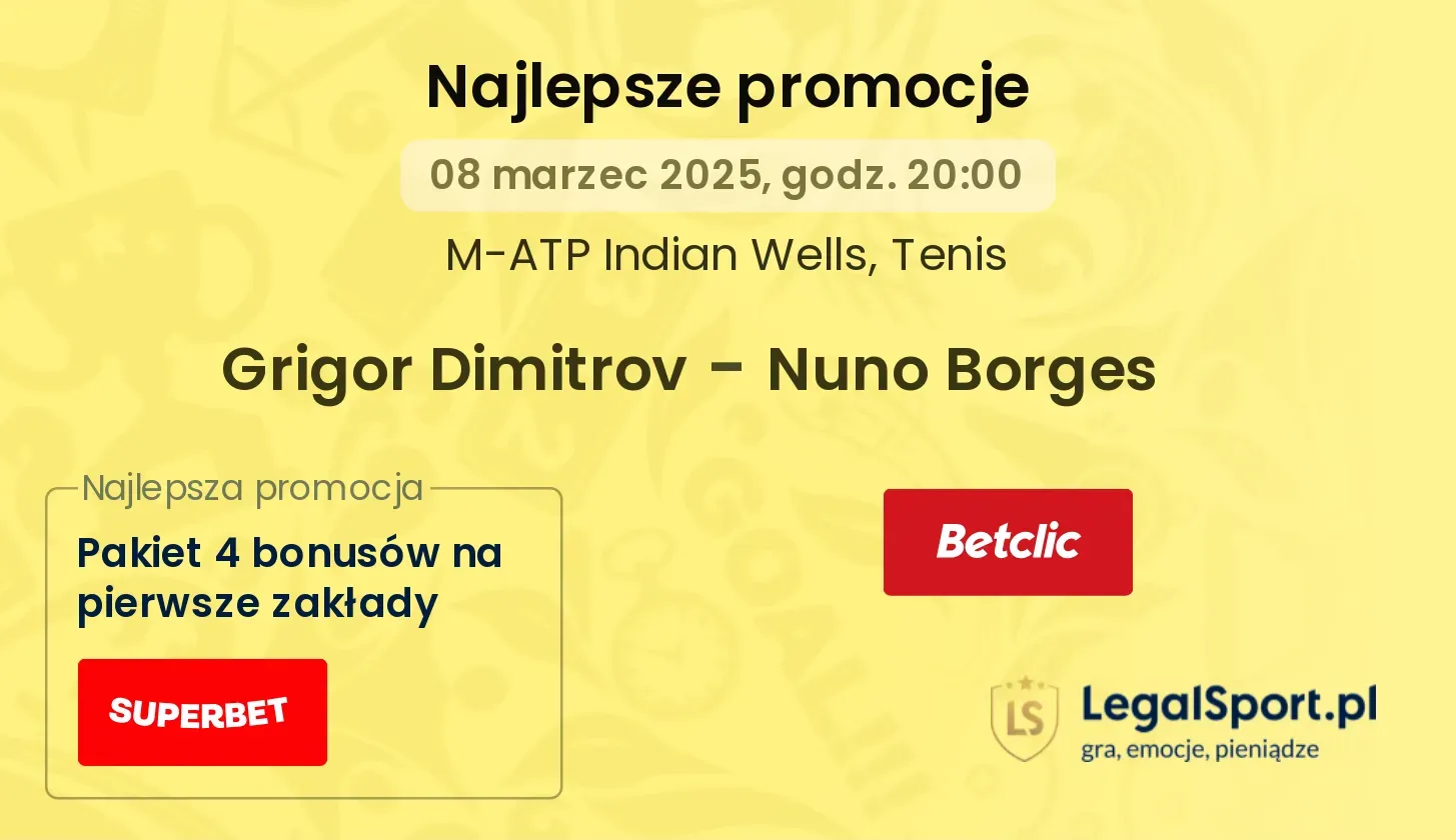 Grigor Dimitrov - Nuno Borges promocje bukmacherskie