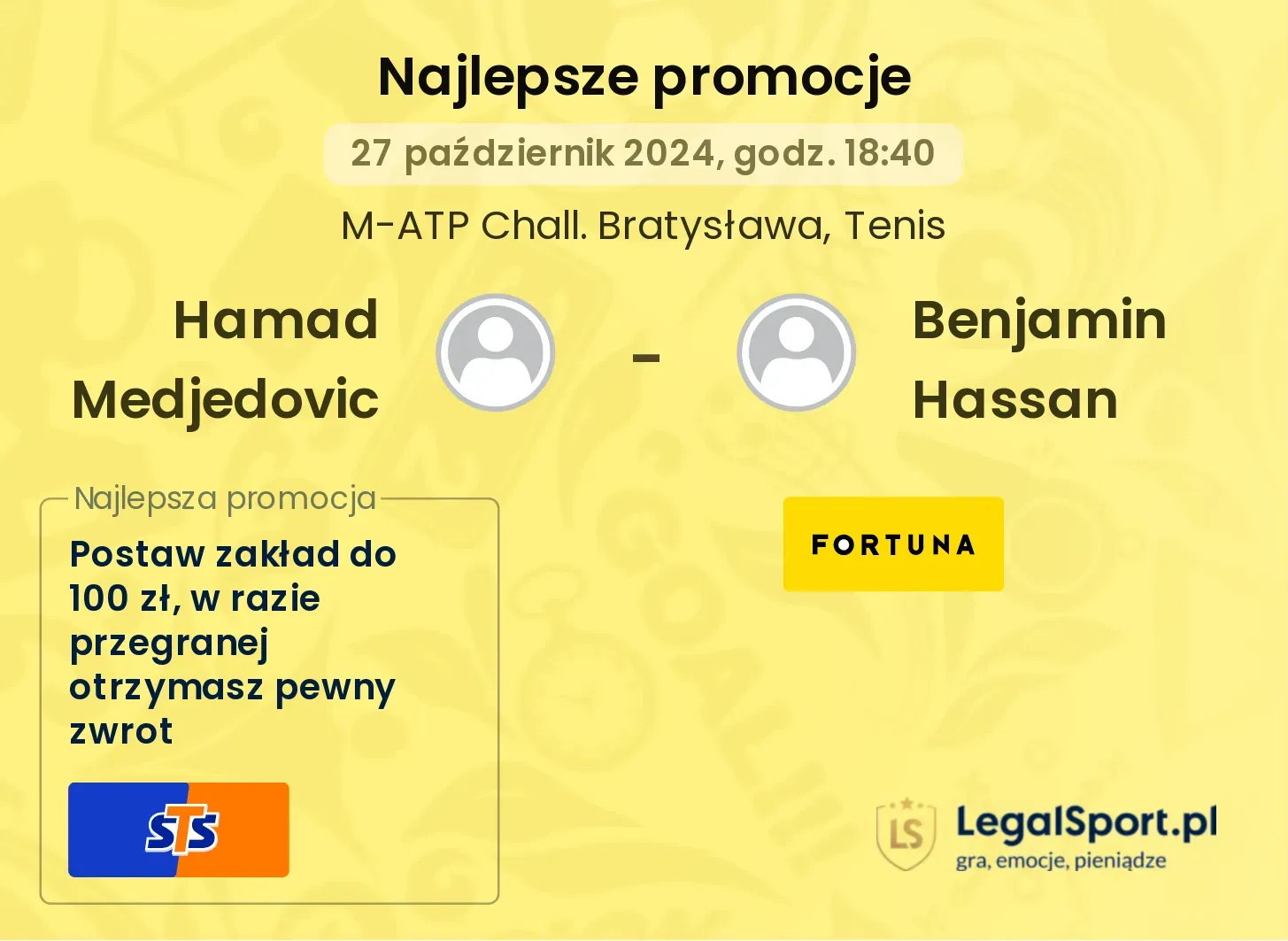 Hamad Medjedovic - Benjamin Hassan promocje bukmacherskie 27.10, 18:40
