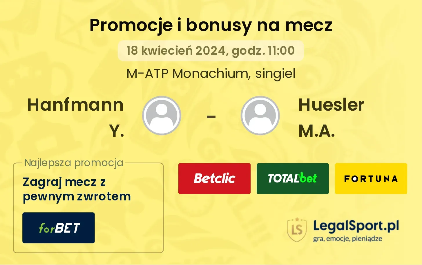 Hanfmann Y. - Huesler M.A. promocje bonusy na mecz