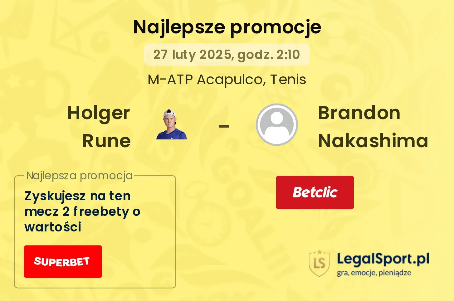 Holger Rune - Brandon Nakashima promocje u bukmacherów