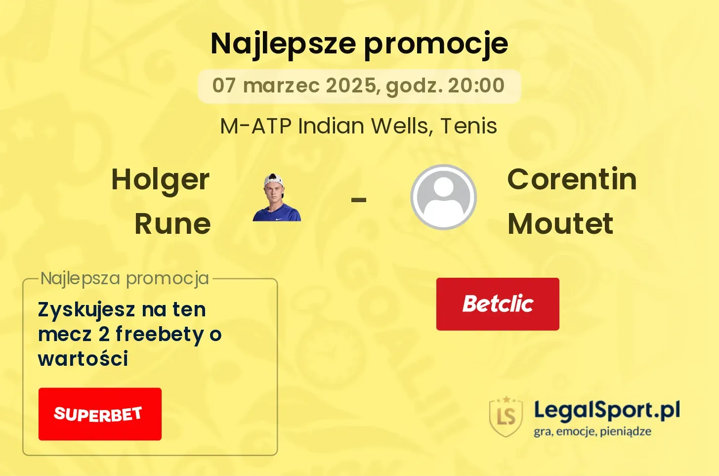 Holger Rune - Corentin Moutet promocje bukmacherskie