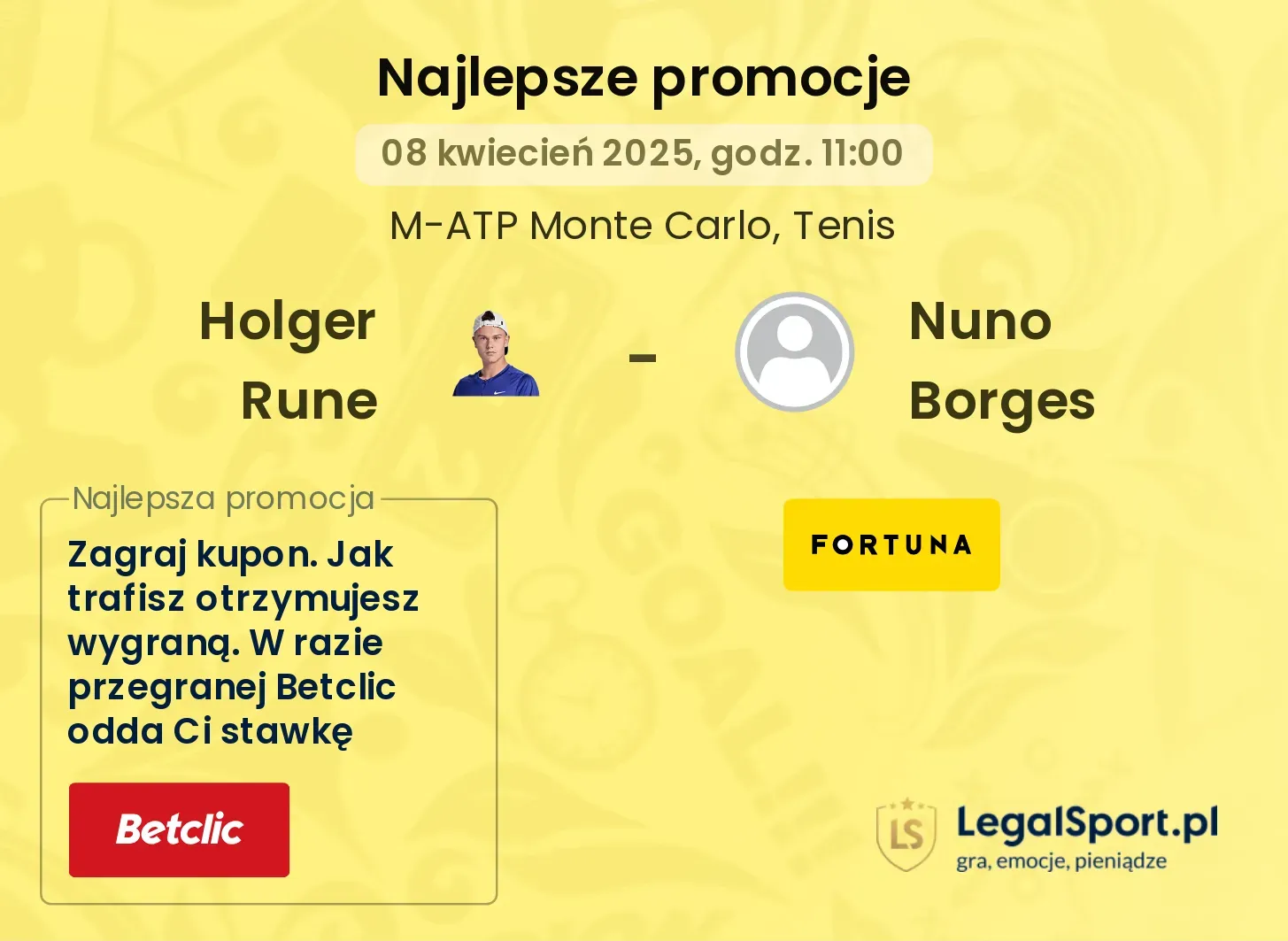 Holger Rune - Nuno Borges promocje u bukmacherów