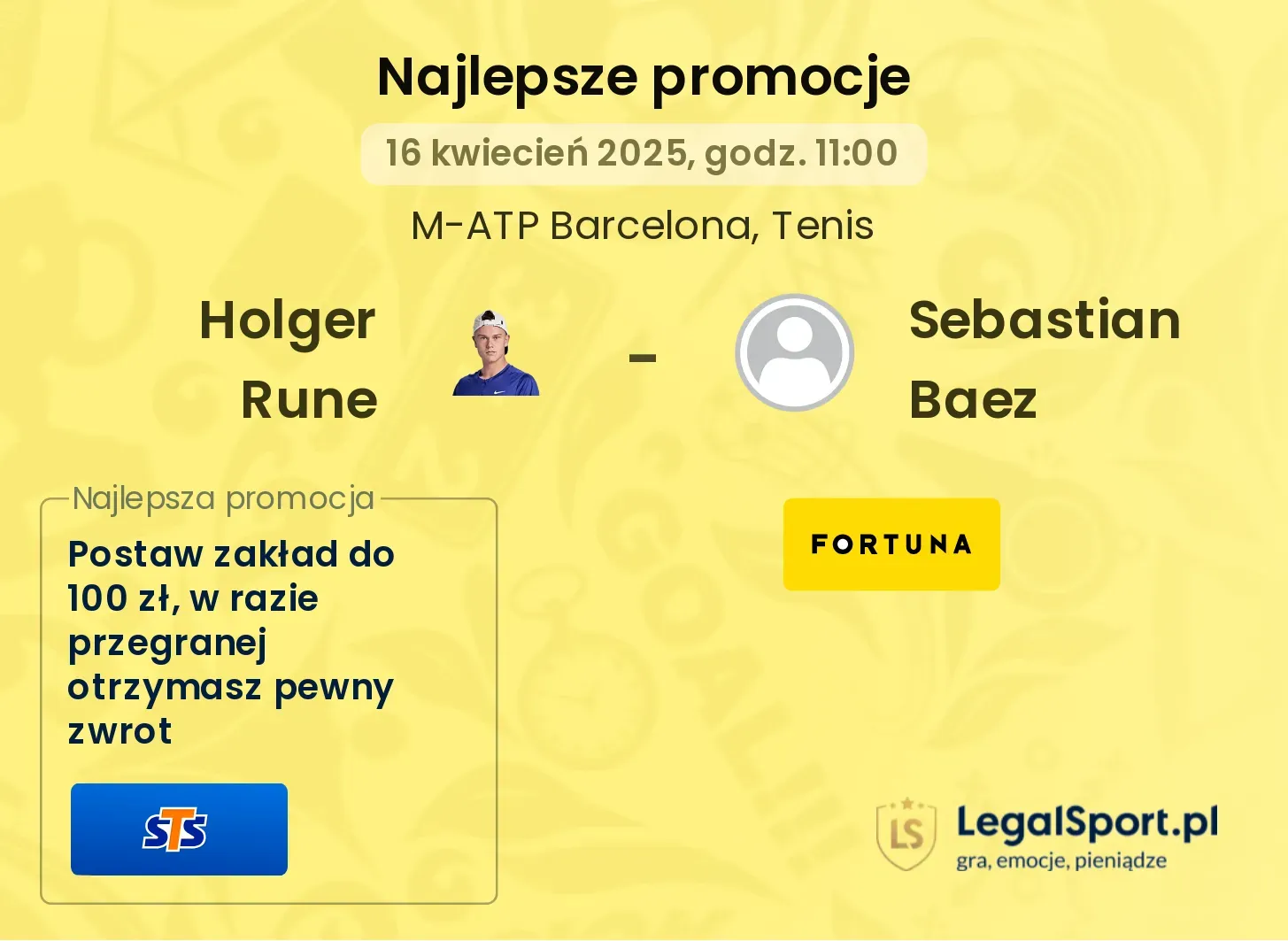 Holger Rune - Sebastian Baez promocje bukmacherskie