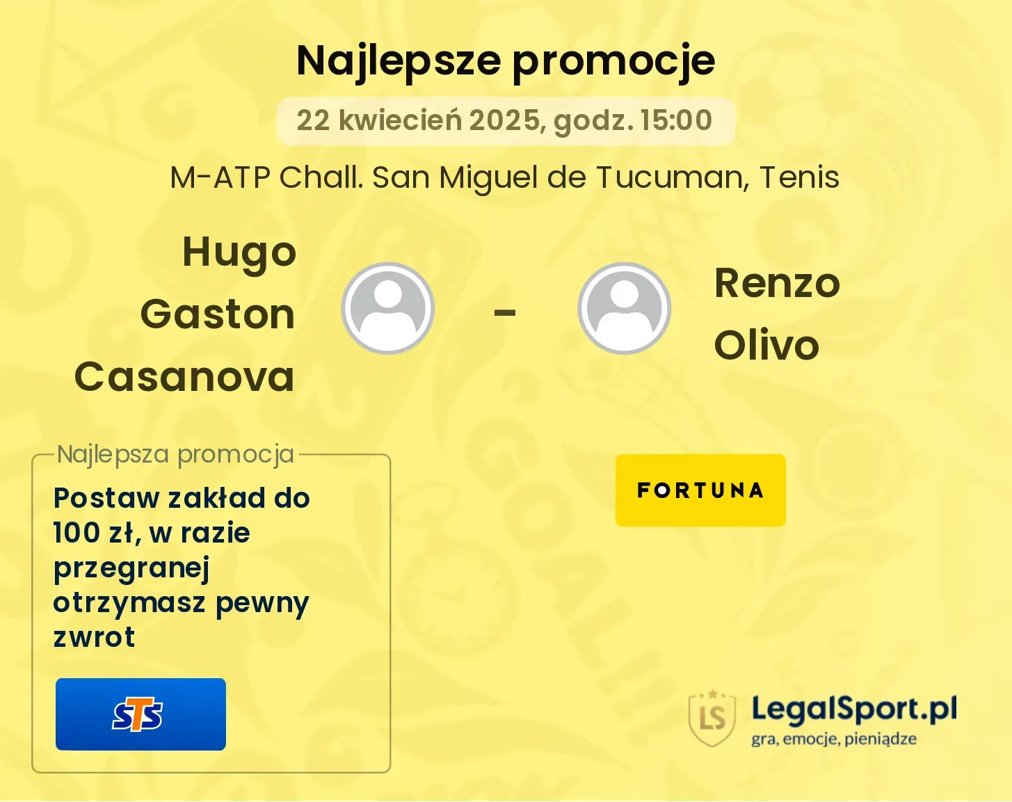 Hugo Gaston Casanova - Renzo Olivo promocje bukmacherskie