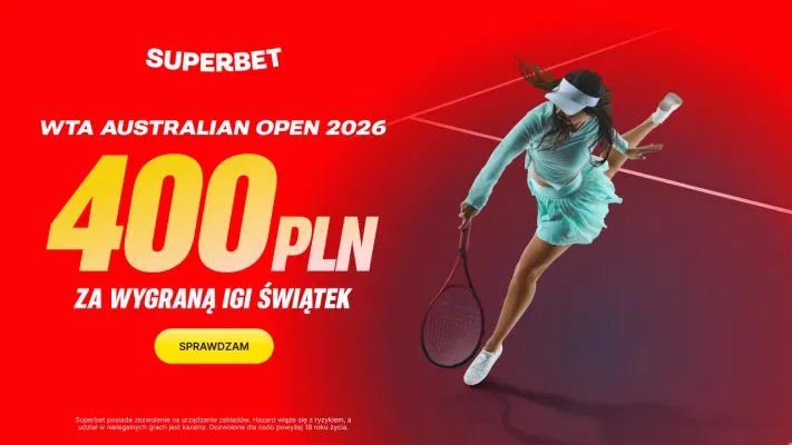 Superbet: Bonus 400 PLN za zwycięstwo Igi Świątek w meczu z Anną Kalinskayą