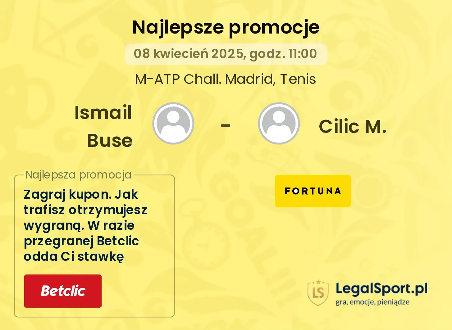 Ismail Buse - Cilic M. promocje u bukmacherów