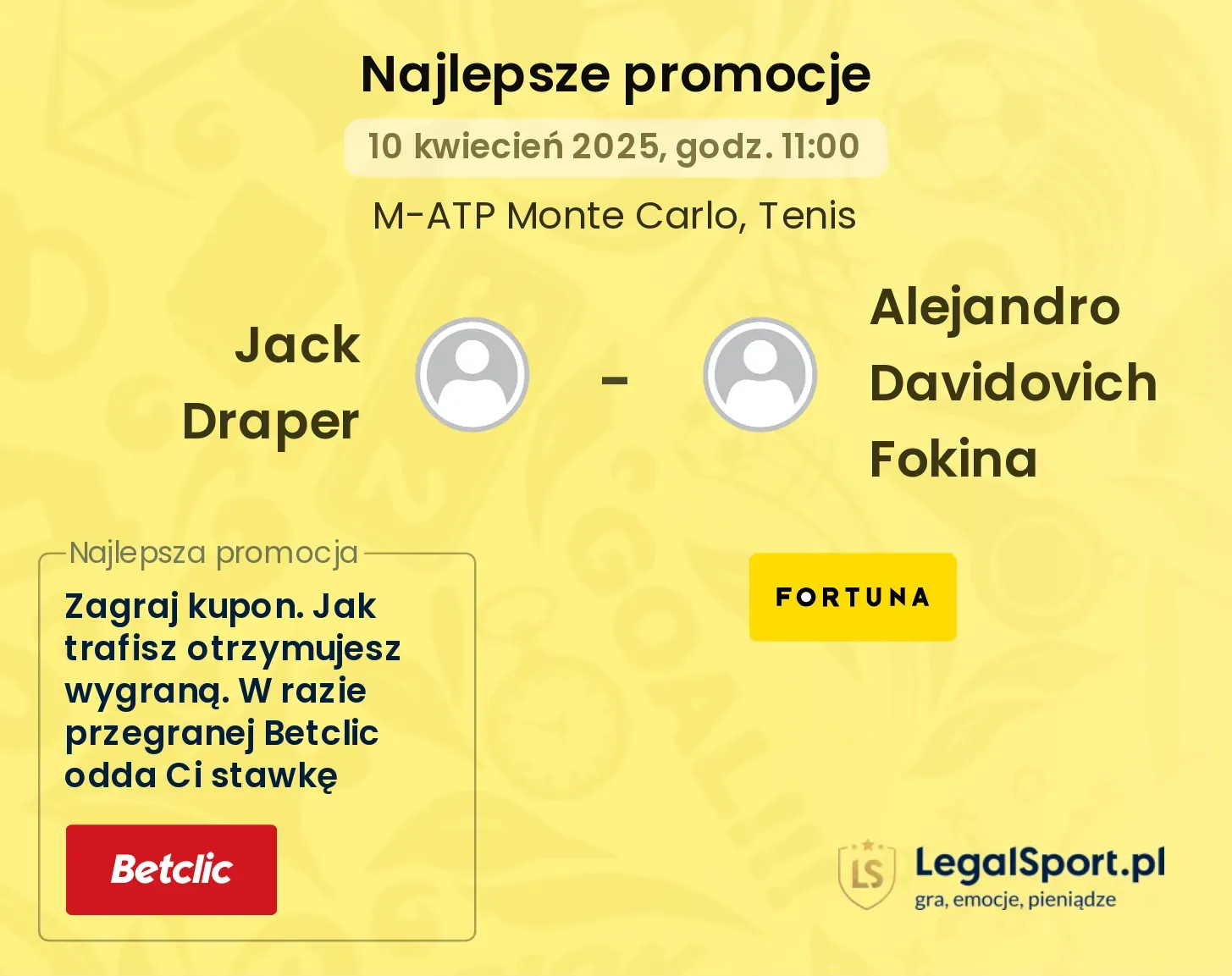 Jack Draper - Alejandro Davidovich Fokina promocje u bukmacherów