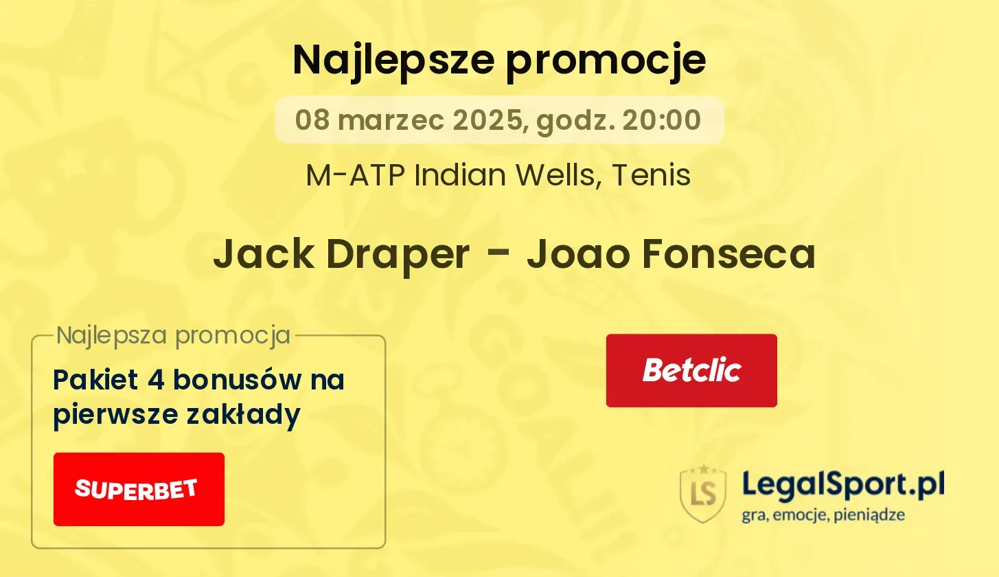 Jack Draper - Joao Fonseca promocje u bukmacherów