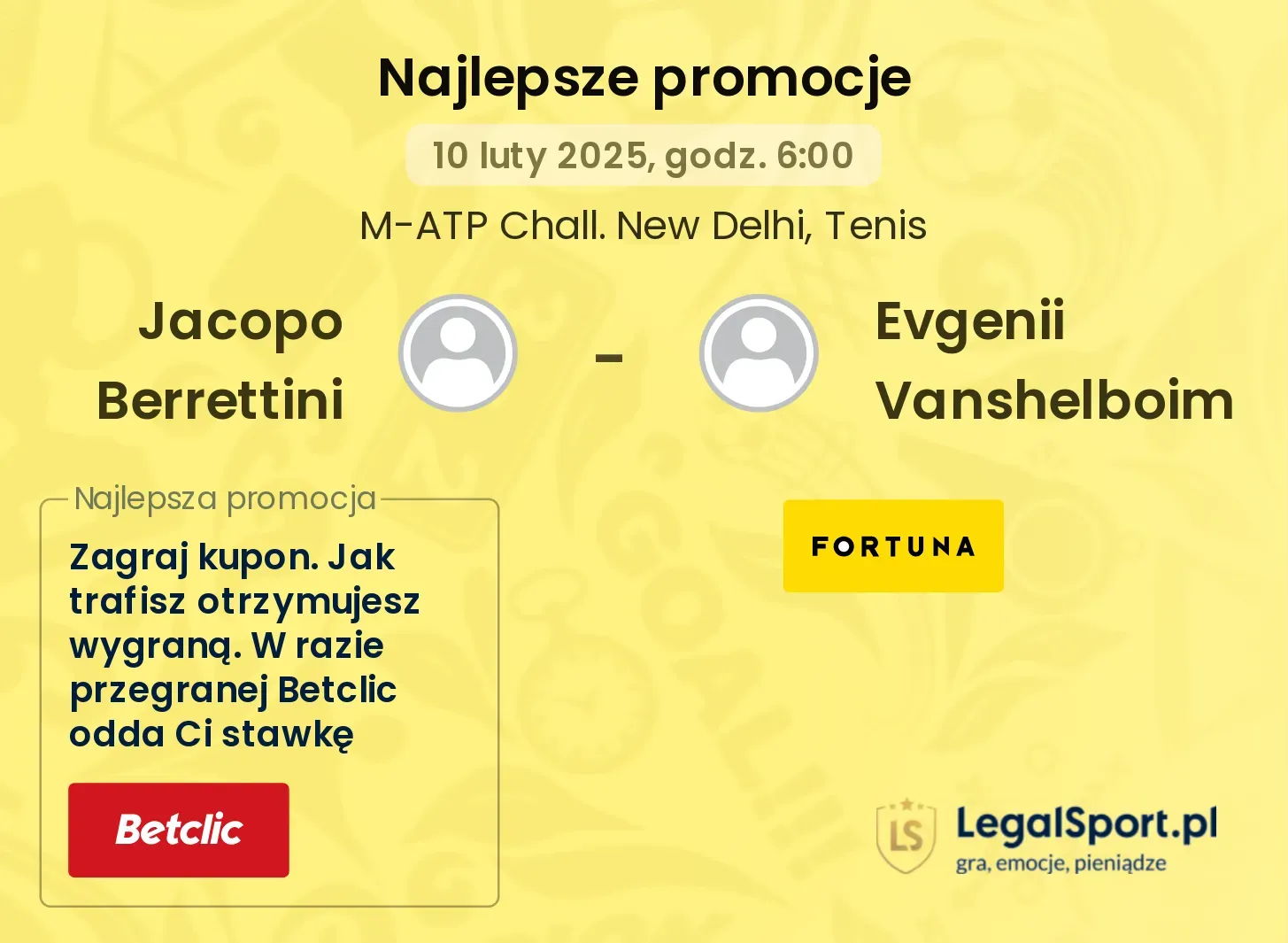 Jacopo Berrettini - Evgenii Vanshelboim promocje bukmacherskie