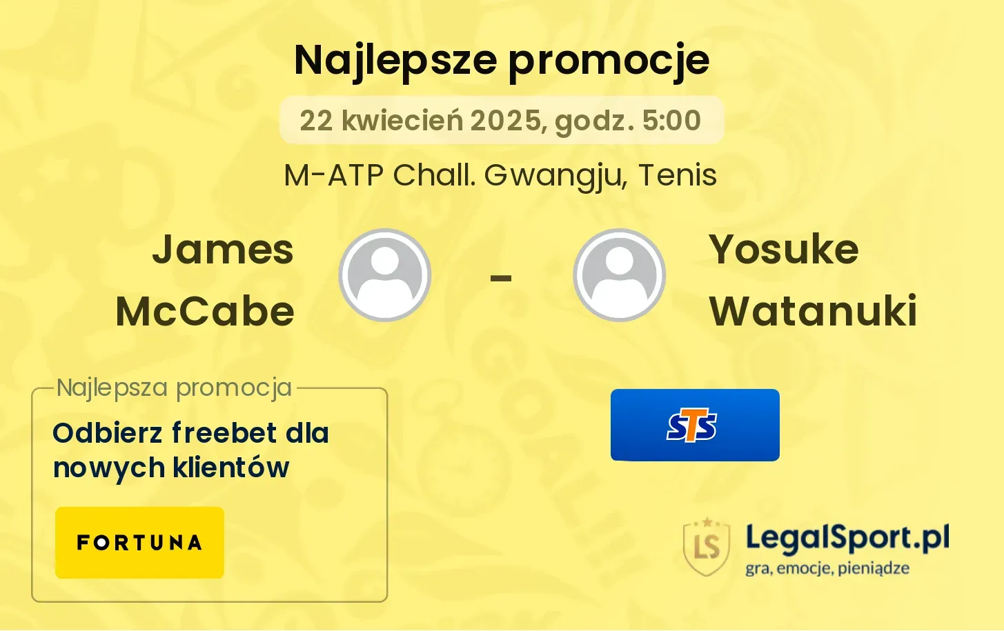 James McCabe - Yosuke Watanuki promocje u bukmacherów