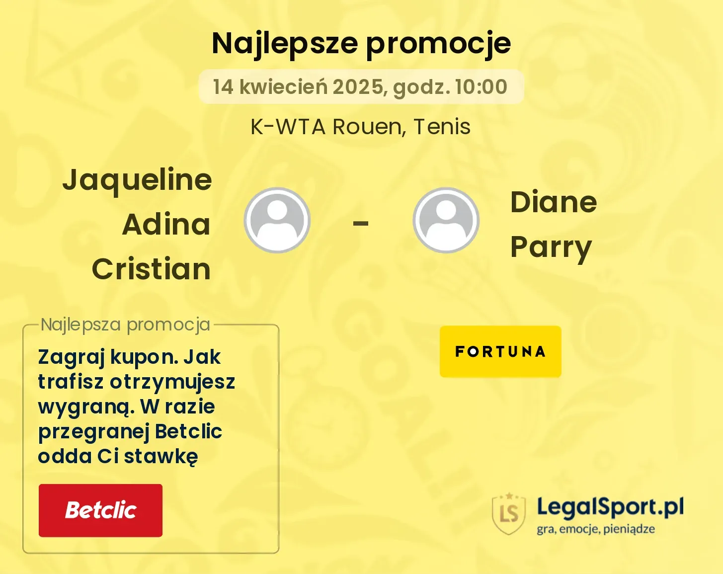 Jaqueline Adina Cristian - Diane Parry promocje u bukmacherów