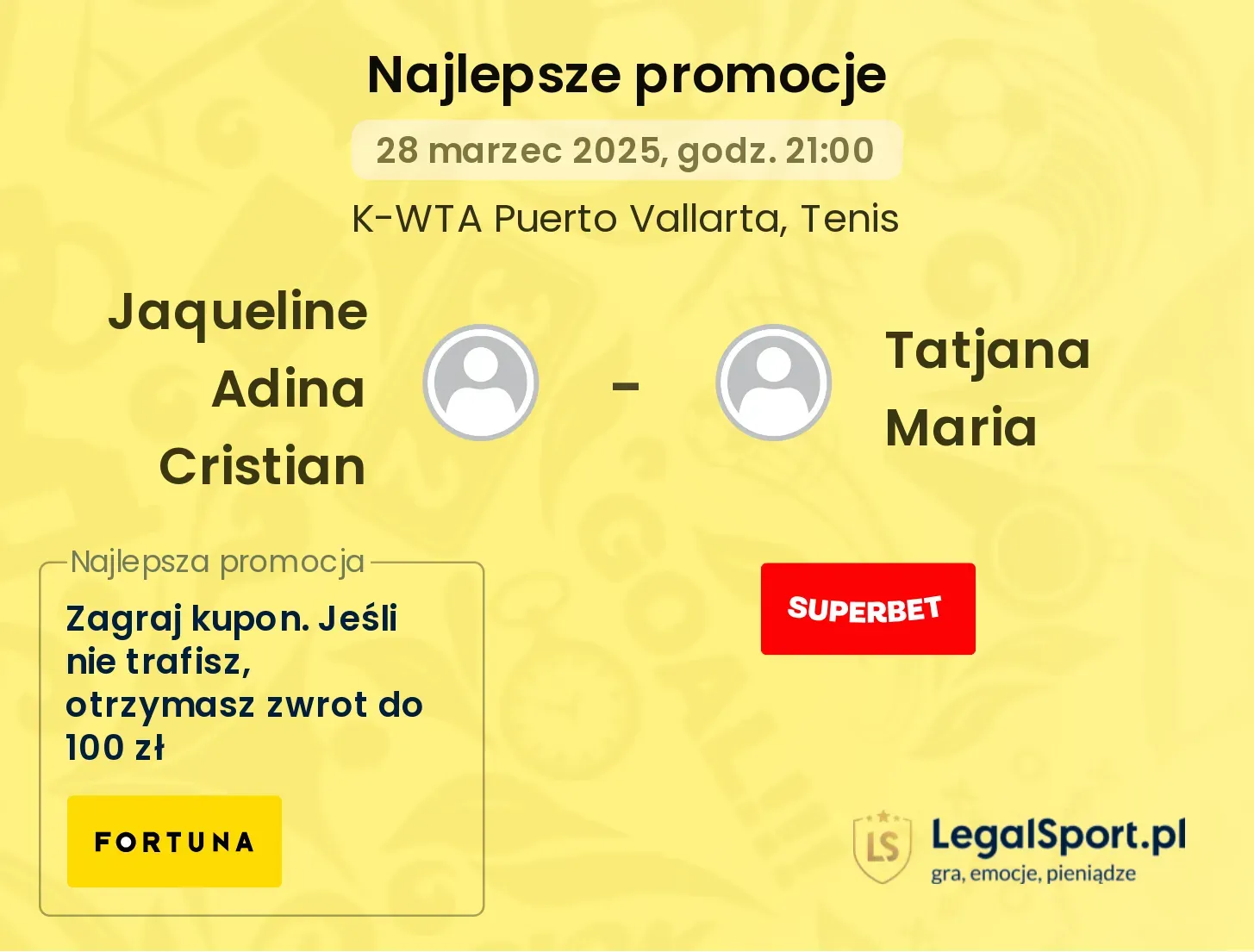 Jaqueline Adina Cristian - Tatjana Maria promocje bukmacherskie