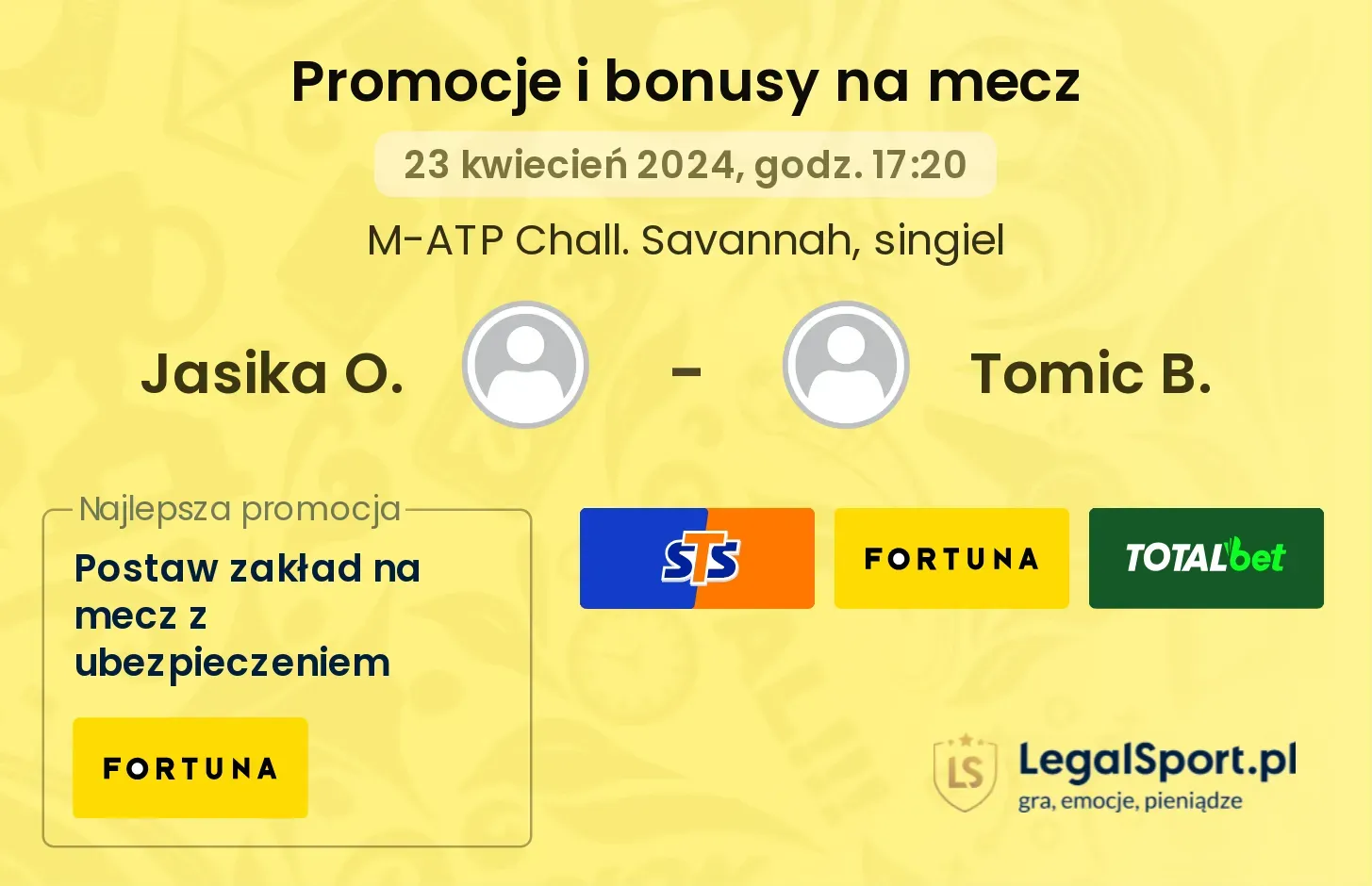 Jasika O. - Tomic B. promocje bonusy na mecz