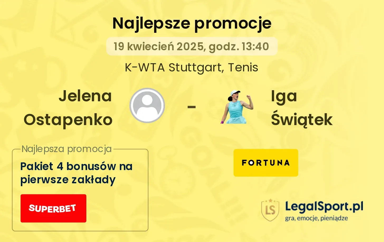 Jelena Ostapenko - Iga Świątek promocje u bukmacherów