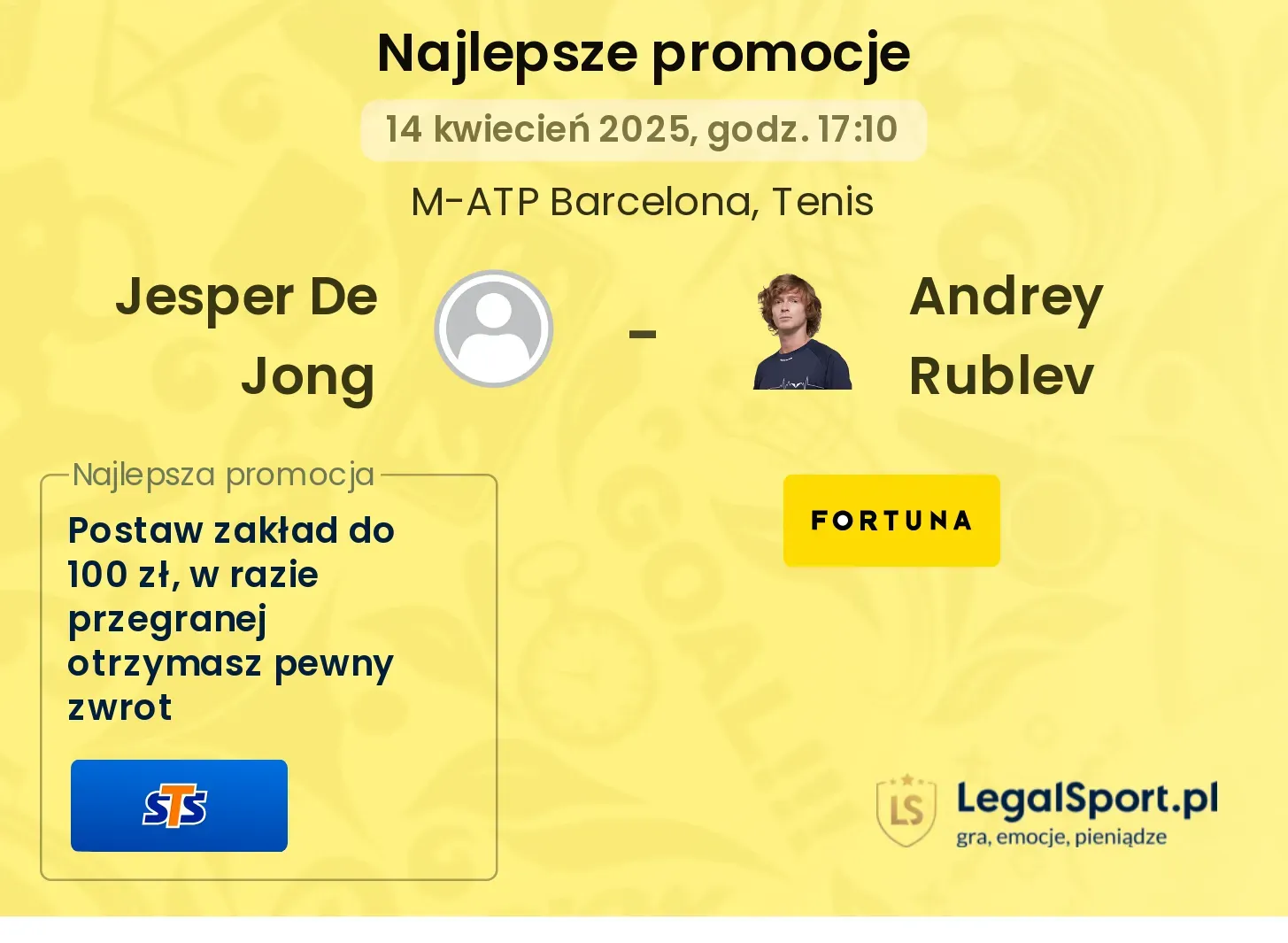 Jesper De Jong - Andrey Rublev promocje u bukmacherów