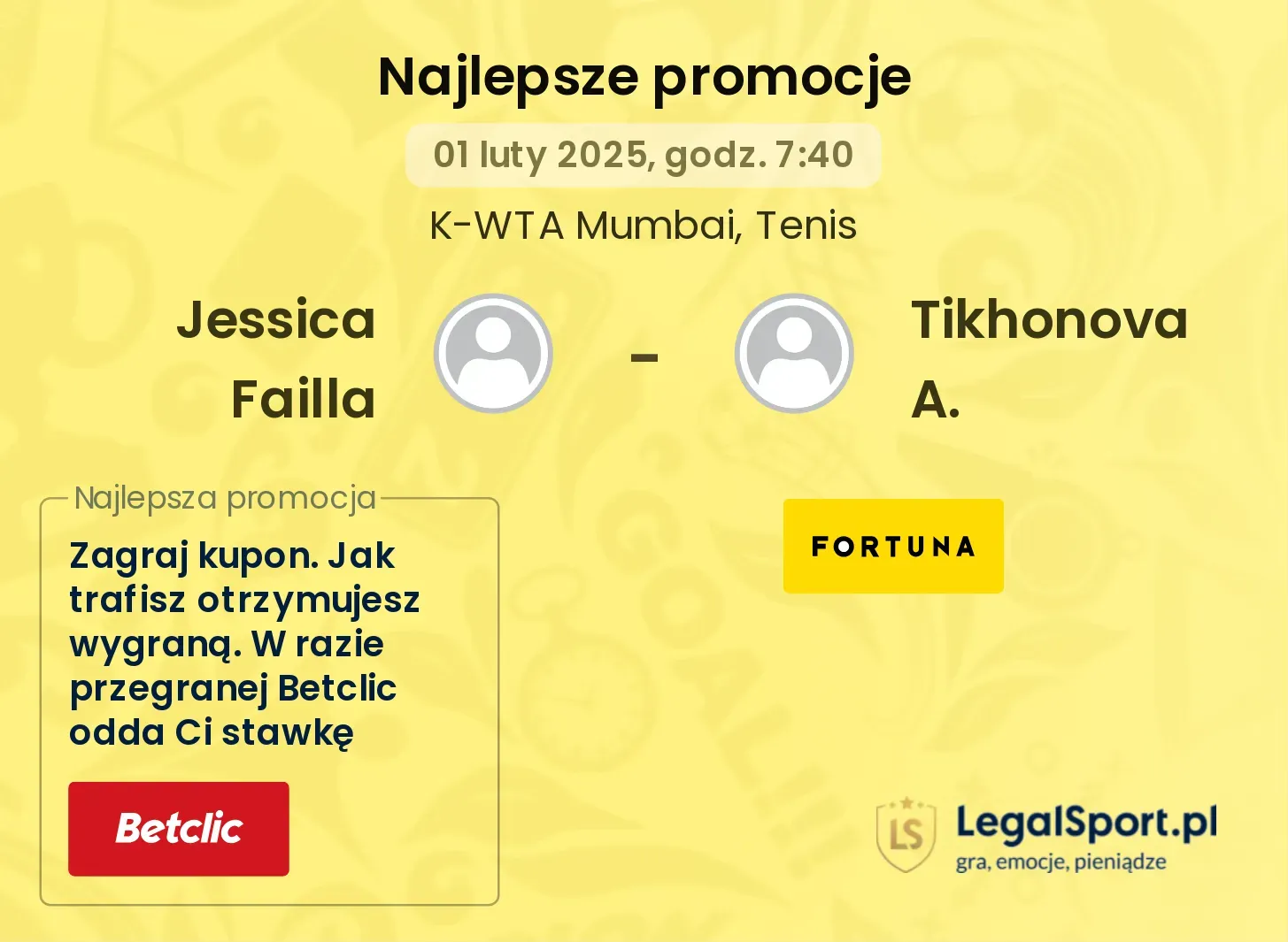 Jessica Failla - Tikhonova A. promocje u bukmacherów