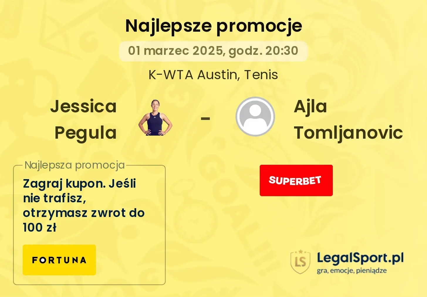 Jessica Pegula - Ajla Tomljanovic promocje u bukmacherów
