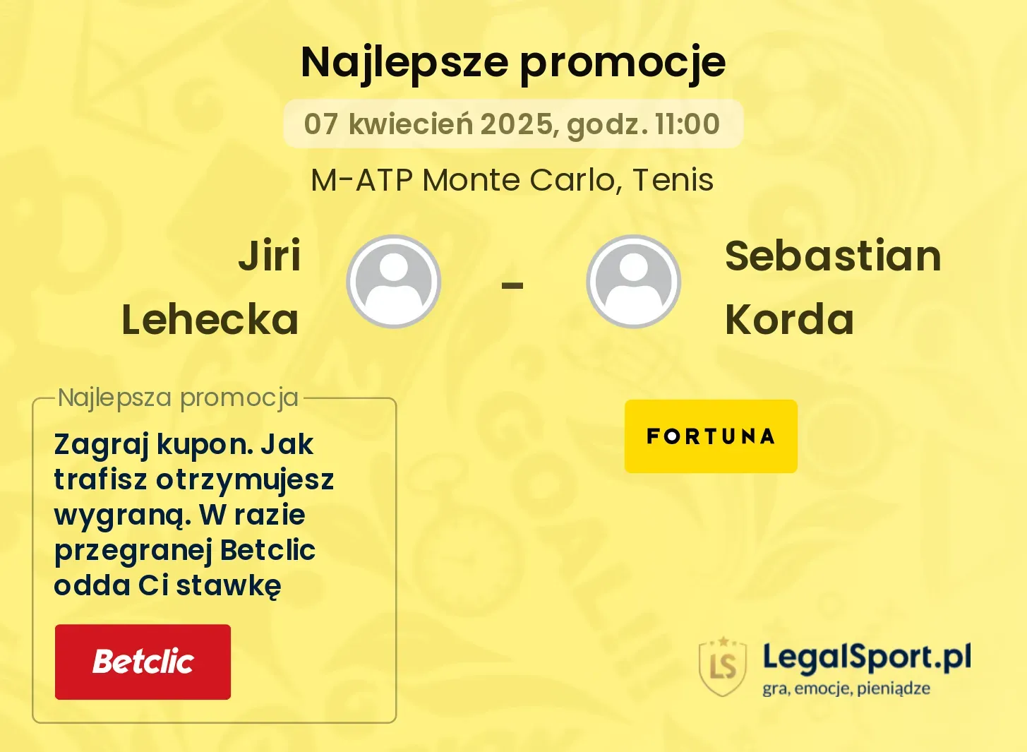 Jiri Lehecka - Sebastian Korda promocje u bukmacherów