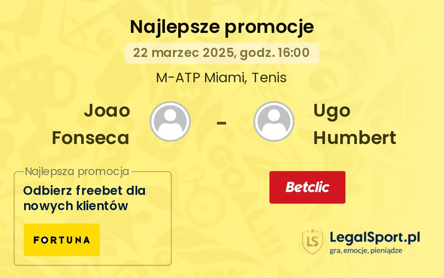 Joao Fonseca - Ugo Humbert promocje bukmacherskie